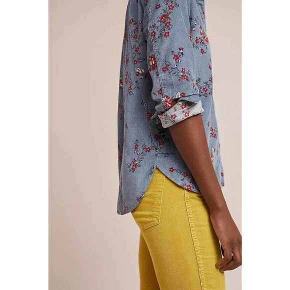 Anthropologie Building 18 Corduroy Floral Button Down Shirt Women's Size 6 Top - Picture 5 of 10
